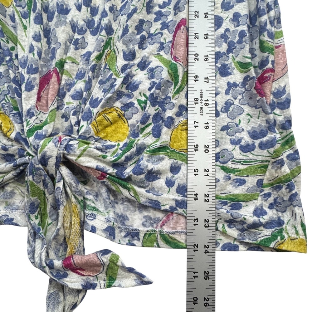 Polo Ralph Lauren Floral Linen Knit Tie Front Top Womens Medium Blue Tulip Tee - Picture 8 of 11